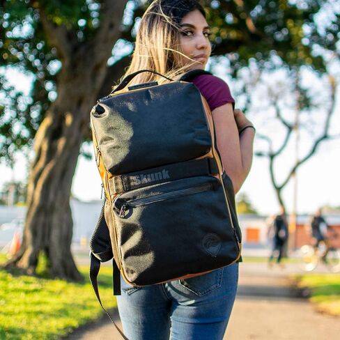 Skunk SoHo Backpack - Smell Proof - Weather Resistant - With Combination Lock (Black/Black Leather) in Kuwait