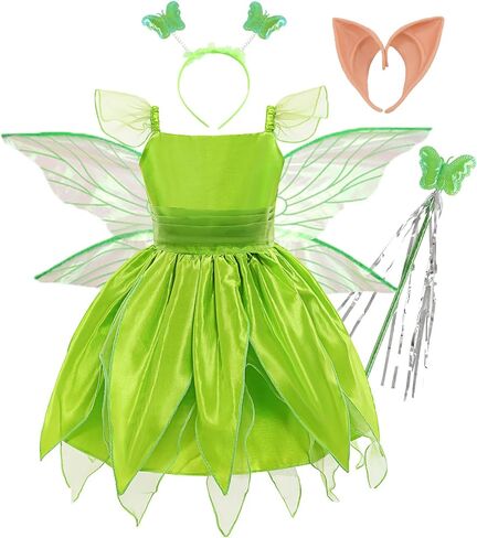 Szytypyl Tinkerbell Costume for Girls Halloween Birthday Party Fairy Dress with Pixie Ears and Wings in Kuwait
