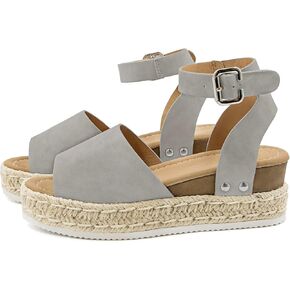 Athlefit Women's Platform Sandals Espadrille Wedge Ankle Strap Studded Open Toe Sandals