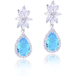 Women's Cubic Zirconia Bridal Earrings - Elegant Sterling Silver CZ Wedding Party Prom Earrings for Bride Bridesmaids Crystal Rhinestone Floral Cluster Chandelier Dangle Drop Earrings for Women Girls in Kuwait