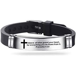MZC Jewelry Religious Cross Silicone Sport for Men Women Stainless Steel Inspirational Scripture Quote Faith Christian Bible Verse Wristband Bangle Adjustable Bracelet in Saudi Arabia