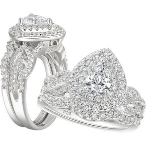 SHELOVES قطع الكمثرى خواتم الزفاف مجموعات للمرأة هالو 5A تشيكوسلوفاكيا مجموعات الزفاف 925 فضة خواتم الخطبة Sz 5-10 in Kuwait