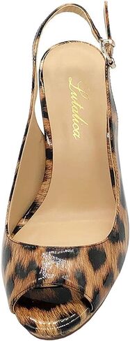 Lutalica W Women's Peep Toe Slingback Heels Platform Dress Stiletto Pumps | Patent leather heeled sandals, djustable metal buckle, for wedding, prom, cocktail & office in Saudi Arabia