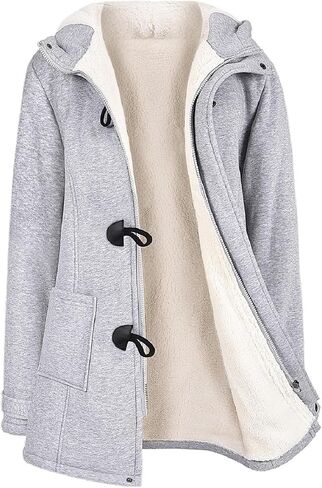 HEEKPEK Womens Sherpa Lined Coats Winter Warm Fashion Horn Button Fleece Thicken Hooded Casual Jackets Long Sleeve Outerwear in Kuwait