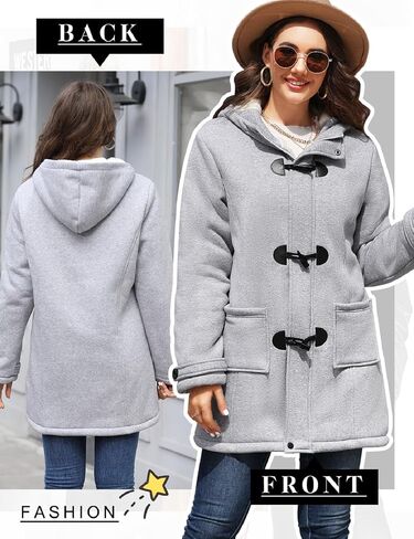 HEEKPEK Womens Sherpa Lined Coats Winter Warm Fashion Horn Button Fleece Thicken Hooded Casual Jackets Long Sleeve Outerwear in Kuwait