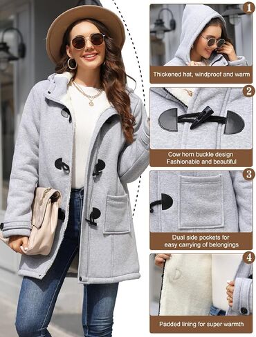 HEEKPEK Womens Sherpa Lined Coats Winter Warm Fashion Horn Button Fleece Thicken Hooded Casual Jackets Long Sleeve Outerwear in Kuwait