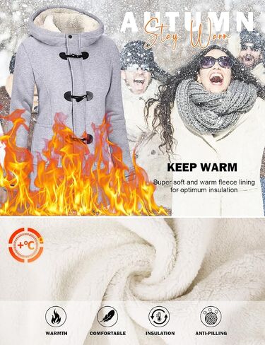 HEEKPEK Womens Sherpa Lined Coats Winter Warm Fashion Horn Button Fleece Thicken Hooded Casual Jackets Long Sleeve Outerwear in Kuwait