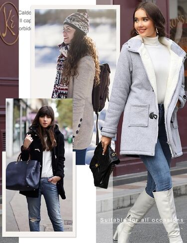 HEEKPEK Womens Sherpa Lined Coats Winter Warm Fashion Horn Button Fleece Thicken Hooded Casual Jackets Long Sleeve Outerwear in Kuwait