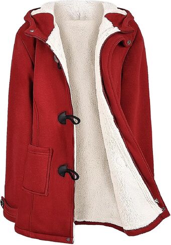 HEEKPEK Womens Sherpa Lined Coats Winter Warm Fashion Horn Button Fleece Thicken Hooded Casual Jackets Long Sleeve Outerwear in Kuwait