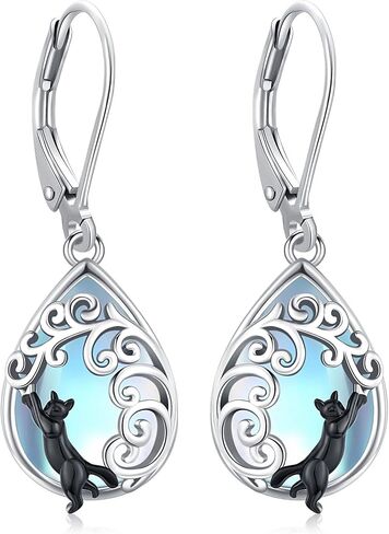 Aniu Tree of Life/Flower/Cat/Turquoise/Moss Agate Teardrop Dangle Earrings for Women Sterling Silver Animal Drop Hook Jewelry Gifts in Kuwait