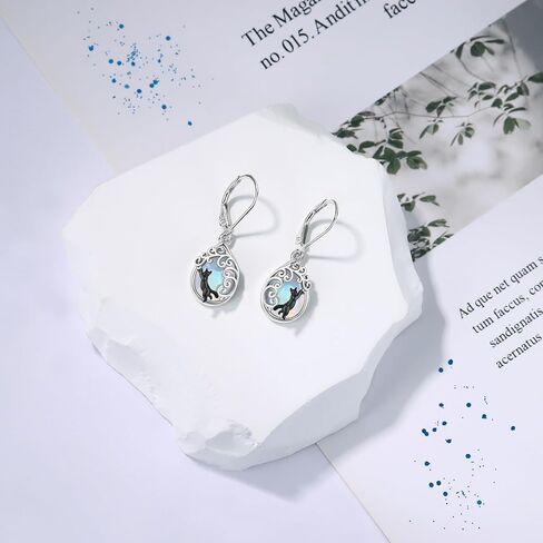 Aniu Tree of Life/Flower/Cat/Turquoise/Moss Agate Teardrop Dangle Earrings for Women Sterling Silver Animal Drop Hook Jewelry Gifts in Kuwait