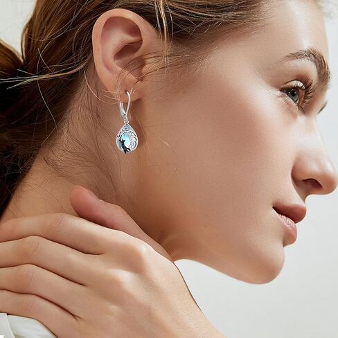 Aniu Tree of Life/Flower/Cat/Turquoise/Moss Agate Teardrop Dangle Earrings for Women Sterling Silver Animal Drop Hook Jewelry Gifts in Kuwait
