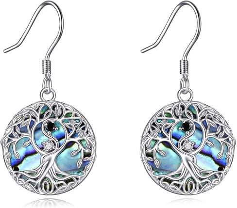 YFN شجرة الحياة أقراط فضة شجرة الحياة ياردروب مع أذن البحر شل استرخى إسقاط أقراط مجوهرات هدايا للنساء الفتيات in Kuwait