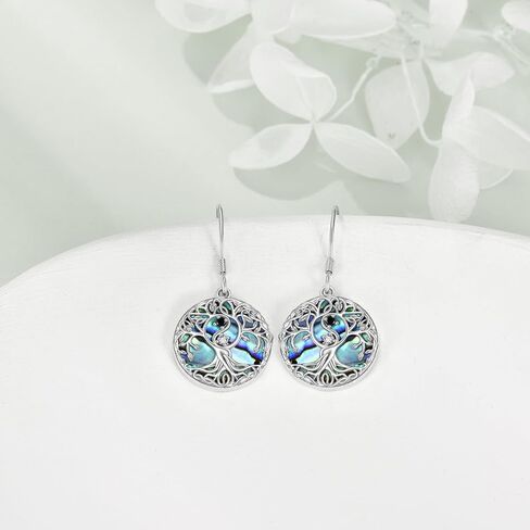 YFN شجرة الحياة أقراط فضة شجرة الحياة ياردروب مع أذن البحر شل استرخى إسقاط أقراط مجوهرات هدايا للنساء الفتيات in Kuwait