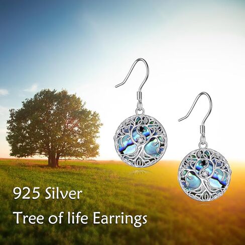 YFN شجرة الحياة أقراط فضة شجرة الحياة ياردروب مع أذن البحر شل استرخى إسقاط أقراط مجوهرات هدايا للنساء الفتيات in Kuwait