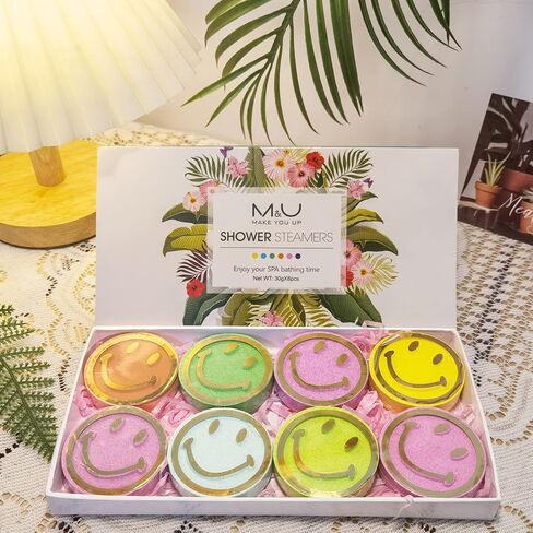 Shower Steamers Aromatherapy - 8 Pcs Smile Face Scented Bath Bomb Steamer Tablets for Shower with Pure Essential Oils, Women Stress Relief Spa Gift for Birthday, Christmas and Valentine's Day in Kuwait