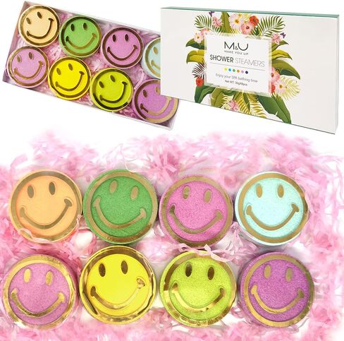 Shower Steamers Aromatherapy - 8 Pcs Smile Face Scented Bath Bomb Steamer Tablets for Shower with Pure Essential Oils, Women Stress Relief Spa Gift for Birthday, Christmas and Valentine's Day in Kuwait