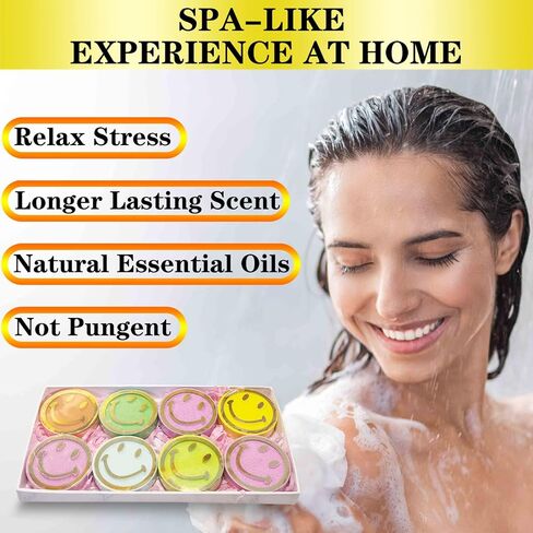 Shower Steamers Aromatherapy - 8 Pcs Smile Face Scented Bath Bomb Steamer Tablets for Shower with Pure Essential Oils, Women Stress Relief Spa Gift for Birthday, Christmas and Valentine's Day in Kuwait