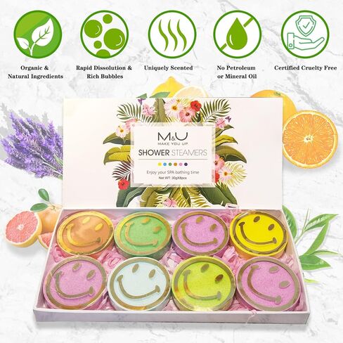Shower Steamers Aromatherapy - 8 Pcs Smile Face Scented Bath Bomb Steamer Tablets for Shower with Pure Essential Oils, Women Stress Relief Spa Gift for Birthday, Christmas and Valentine's Day in Kuwait