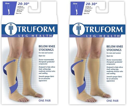 Truform Compression 20-30 mmHg Knee High Open Toe Stockings Beige, Small, 2 Count in Saudi Arabia