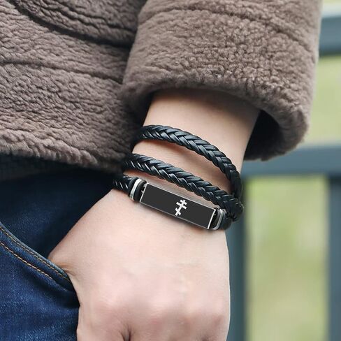 سوار KBNSUIAN متعدد الطبقات من الجلد بثلاثة عوارض متقاطعة روسية أرثوذكسية متقاطعة، سوار مسيحي أرثوذكسي شرقي، مجوهرات حماية يسوع المسيح الكاثوليكية لمعمودية الكنيسة in Kuwait