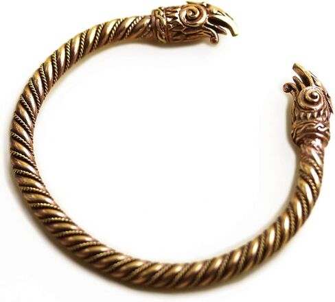 LynnAround البرونزية نورس فايكنغ الغراب رئيس الملتوية كابل الإسورة الكفة سوار الذراع الدائري مجوهرات الوثنية in Kuwait