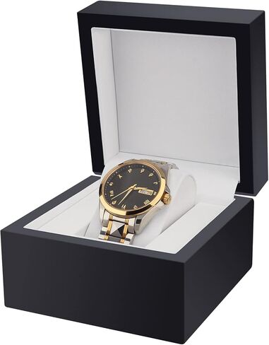 ساعة معصم خشبية لامعة فاخرة من DesignSter/صندوق وسادة على شكل سوار وحقيبة تخزين هدية رائعة لحفلة عيد ميلاد للرجال والنساء (أسود غير لامع) in Kuwait