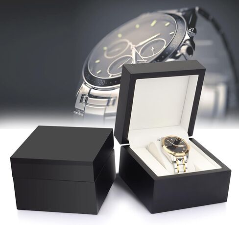 ساعة معصم خشبية لامعة فاخرة من DesignSter/صندوق وسادة على شكل سوار وحقيبة تخزين هدية رائعة لحفلة عيد ميلاد للرجال والنساء (أسود غير لامع) in Kuwait