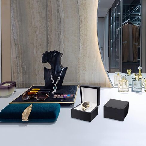 ساعة معصم خشبية لامعة فاخرة من DesignSter/صندوق وسادة على شكل سوار وحقيبة تخزين هدية رائعة لحفلة عيد ميلاد للرجال والنساء (أسود غير لامع) in Kuwait