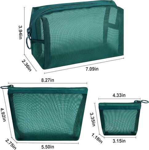 Aosbos 3 Pieces Mesh Makeup Bag Mesh Cosmetic Bag Purse Pouch Zipper Mesh Travel Bag Travel Purse Organizer Portable Pouch Bag Mesh Toiletry Bag for Home Office Travel Accessories, 3 Sizes in Kuwait