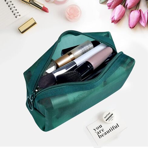 Aosbos 3 Pieces Mesh Makeup Bag Mesh Cosmetic Bag Purse Pouch Zipper Mesh Travel Bag Travel Purse Organizer Portable Pouch Bag Mesh Toiletry Bag for Home Office Travel Accessories, 3 Sizes in Kuwait