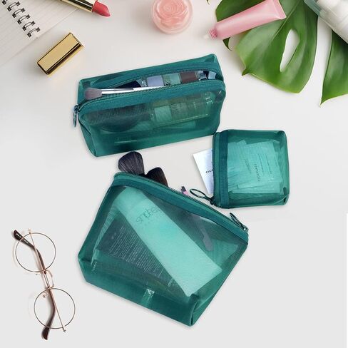 Aosbos 3 Pieces Mesh Makeup Bag Mesh Cosmetic Bag Purse Pouch Zipper Mesh Travel Bag Travel Purse Organizer Portable Pouch Bag Mesh Toiletry Bag for Home Office Travel Accessories, 3 Sizes in Kuwait