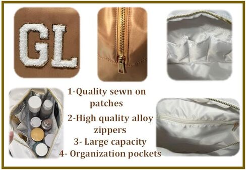حقيبة مكياج SkyTen Chenille Letter من النايلون حقيبة مستحضرات التجميل Stuff Glam Stoney Clover Dupe منظم السفر (أبيض، كبير) in Kuwait