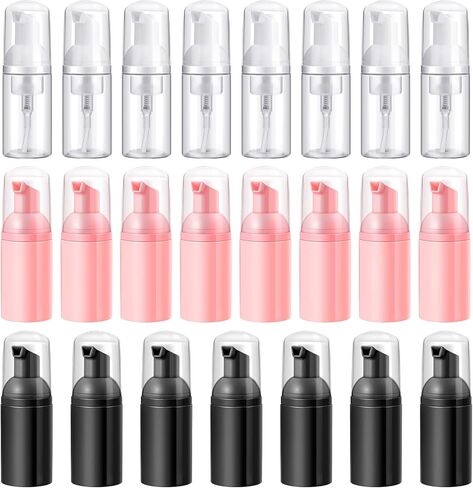 24 Pcs Foam Pump Bottles 1 Oz/ 30 ml Travel Soap Bottle Plastic Mini Empty Dispenser Foaming Bottles for Refillable Hand Sanitizer Lash Shampoo Bottles (White, Pink, Black) (White, Pink, Black) in Kuwait