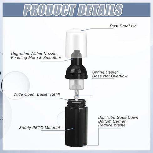 24 Pcs Foam Pump Bottles 1 Oz/ 30 ml Travel Soap Bottle Plastic Mini Empty Dispenser Foaming Bottles for Refillable Hand Sanitizer Lash Shampoo Bottles (White, Pink, Black) (White, Pink, Black) in Kuwait