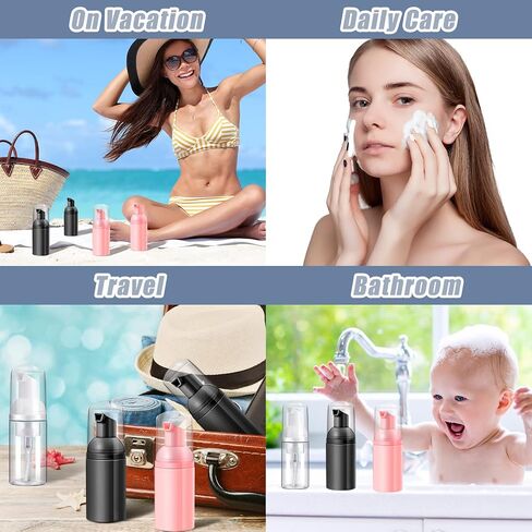 24 Pcs Foam Pump Bottles 1 Oz/ 30 ml Travel Soap Bottle Plastic Mini Empty Dispenser Foaming Bottles for Refillable Hand Sanitizer Lash Shampoo Bottles (White, Pink, Black) (White, Pink, Black) in Kuwait