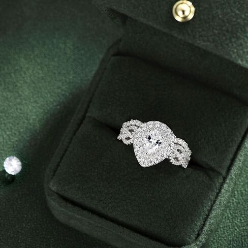 SHELOVES قطع الكمثرى خواتم الزفاف مجموعات للمرأة هالو 5A تشيكوسلوفاكيا مجموعات الزفاف 925 فضة خواتم الخطبة Sz 5-10 in Kuwait