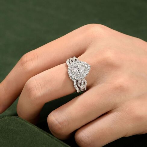 SHELOVES قطع الكمثرى خواتم الزفاف مجموعات للمرأة هالو 5A تشيكوسلوفاكيا مجموعات الزفاف 925 فضة خواتم الخطبة Sz 5-10 in Kuwait