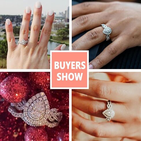 SHELOVES قطع الكمثرى خواتم الزفاف مجموعات للمرأة هالو 5A تشيكوسلوفاكيا مجموعات الزفاف 925 فضة خواتم الخطبة Sz 5-10 in Kuwait