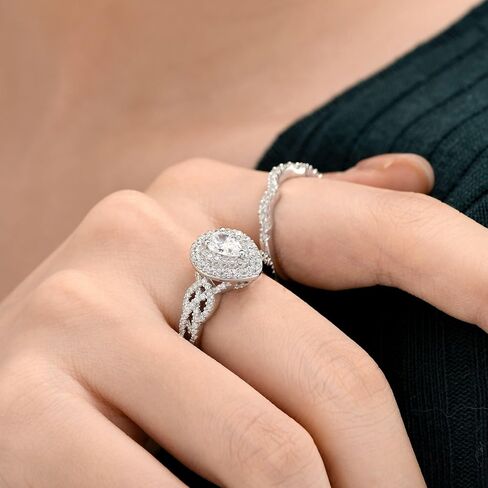 SHELOVES قطع الكمثرى خواتم الزفاف مجموعات للمرأة هالو 5A تشيكوسلوفاكيا مجموعات الزفاف 925 فضة خواتم الخطبة Sz 5-10 in Kuwait