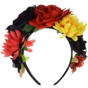 Floral Fall Women Day of the Dead Flower Crown Festival Headband Rose Mexican Floral Headpiece HC-23 (Red Purple)