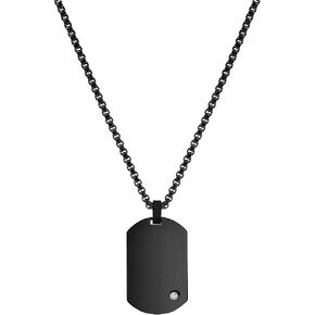 Geoffrey Beene Men's Engraving-Stainless Steel Dog Tag Pendant Necklace with Cubic Zirconia Stone