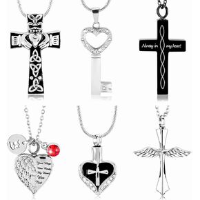 kkuyt 6 قطع قلادة جرة للرماد، مجوهرات حرق الجثث، الكريستال رماد قلادة القلب الصليب مكعب جرة الفولاذ المقاوم للصدأ قلادة تذكار للنساء الرجال أمي قلادة المجوهرات in Kuwait