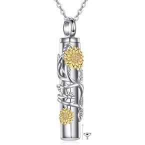 ONEFINITY Urn Necklace Sterling Silver Bar Tree of Life/Rose Flower/Sunflower/Moon Star Cremation Jewelry for Ashes Memory Jewelry for Women Men