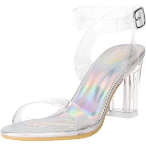 ZriEy Women's Clear Heels Chunky Block Mid High Heeled Sandals | 2.75 Inch Chunky Heel, Transparent Open Toe Ankle Strap Dress Pump Shoes for Women in Daily Wear Party Wedding in Saudi Arabia