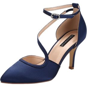ERIJUNOR Women Comfortable Mid Heel Ankle Strappy Dress Pumps Pointed Toe Satin Wedding Evening Party Shoes in Saudi Arabia
