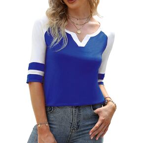 LIOFOER Women's 3/4 Sleeve T-Shirt V Neck Color Block Tops Loose Casual Blouse in Kuwait
