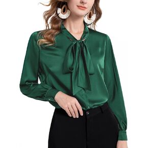 تاباتا البلوزات للنساء الساتان الحرير قمصان ربطة القوس فيونكة الرقبة زر أسفل العمل بلوزة طويلة الأكمام أنيق الأعمال القمم أنيقة in Kuwait