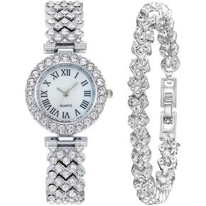 Weicam Elegant Women Girls Crystal Bangle Bracelet Analog Quartz Wristwatch Jewelry Set