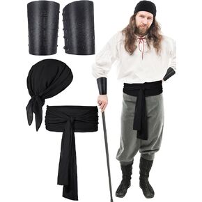 4 Pcs Pirate Costume Adult Pirate Bandana Sash Leather Arm Armor Accessories Men Women Medieval Renaissance Halloween in Kuwait